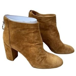 Via Spiga Booties Tan Suede High Heel Ankle Boots Heel Zip Size 10M EUR40